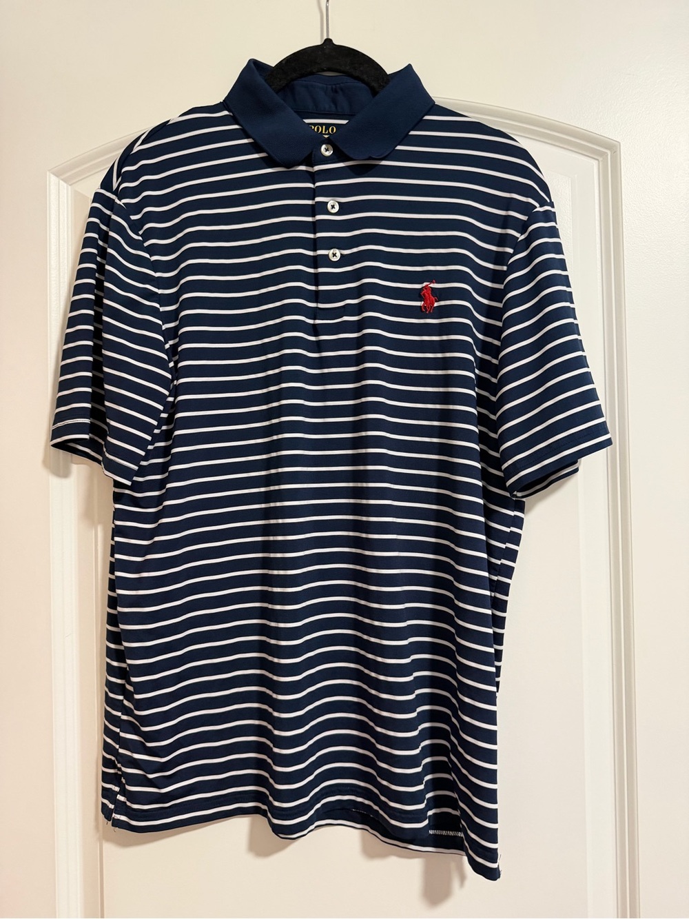Polo by Ralph Lauren Navy & White Striped Polo with Red Pony